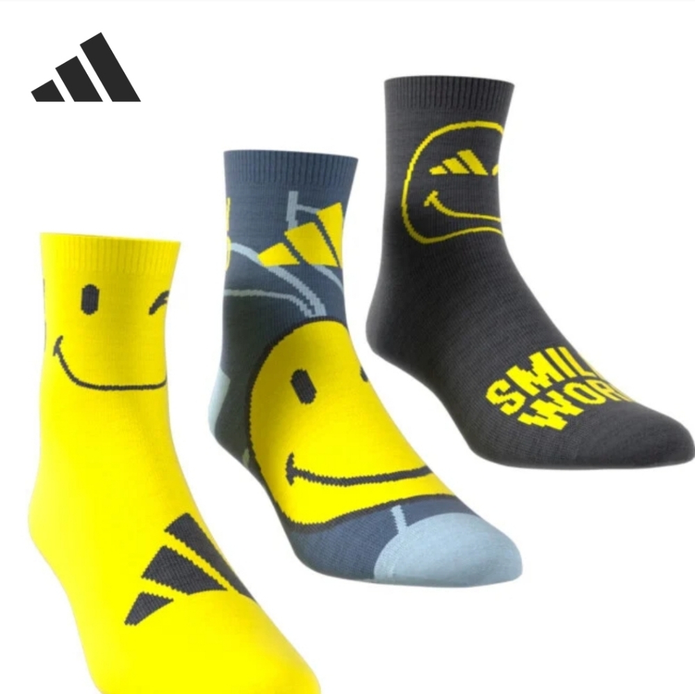 NWT Men's Adidas Smiley World Crew Socks - Yellow and Gray